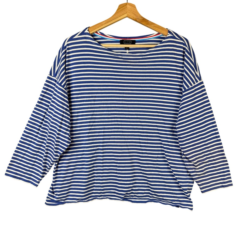 AYR The French Fry Striped Pima Cotton Boat Neck Tee Blue White Large